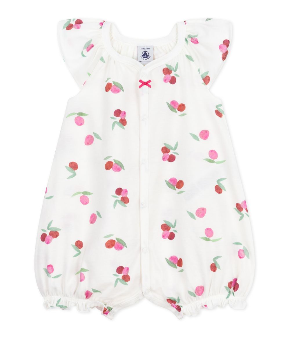 Petit Bateau - Girl's Fruit Printed Short Baby Romper - Marshmallow White