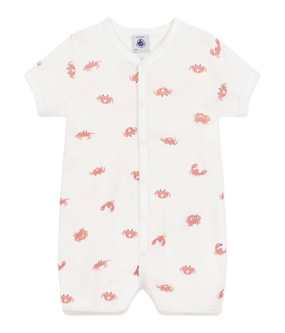 Petit Bateau - Crabs Printed Short Baby Jumpsuit - Marshmallow White