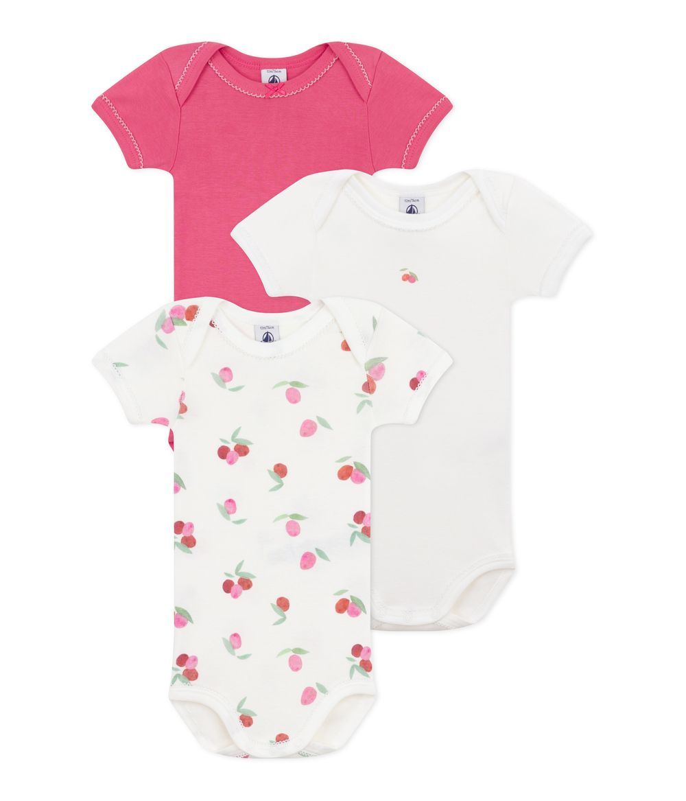 Petit Bateau - Baby Cotton Short-Sleeved Floral Bodysuits Pack Of 3