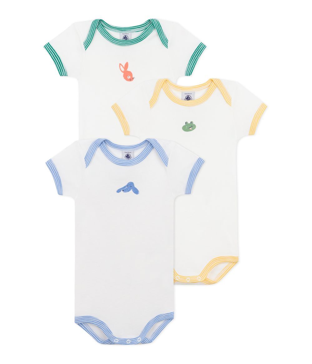 Petit Bateau - Baby Cotton Short-Sleeved Bodysuits With Animal Prints Pack Of 3