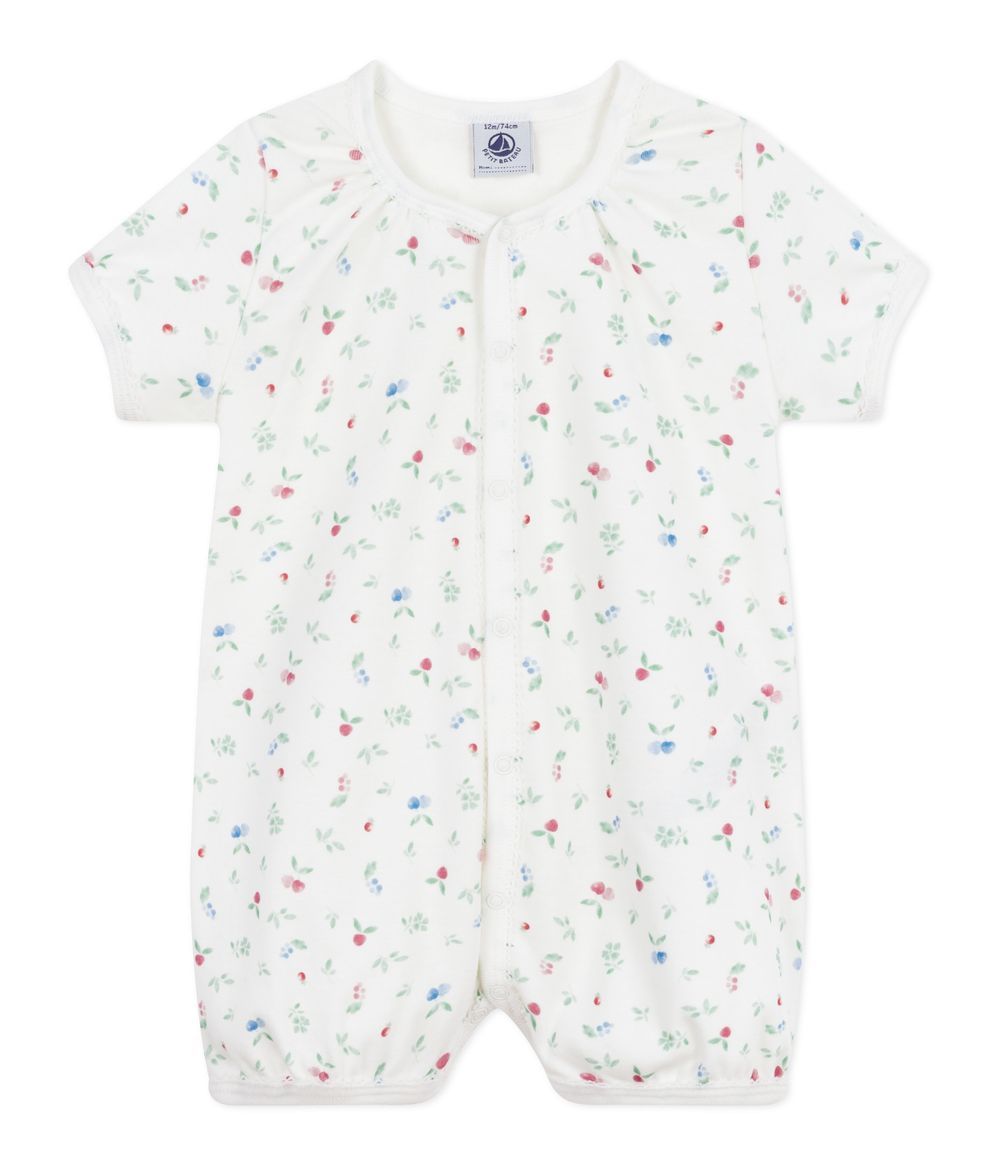 Petit Bateau - Baby' Short Romper With Fruit Print - Marshmallow White/Multicolor