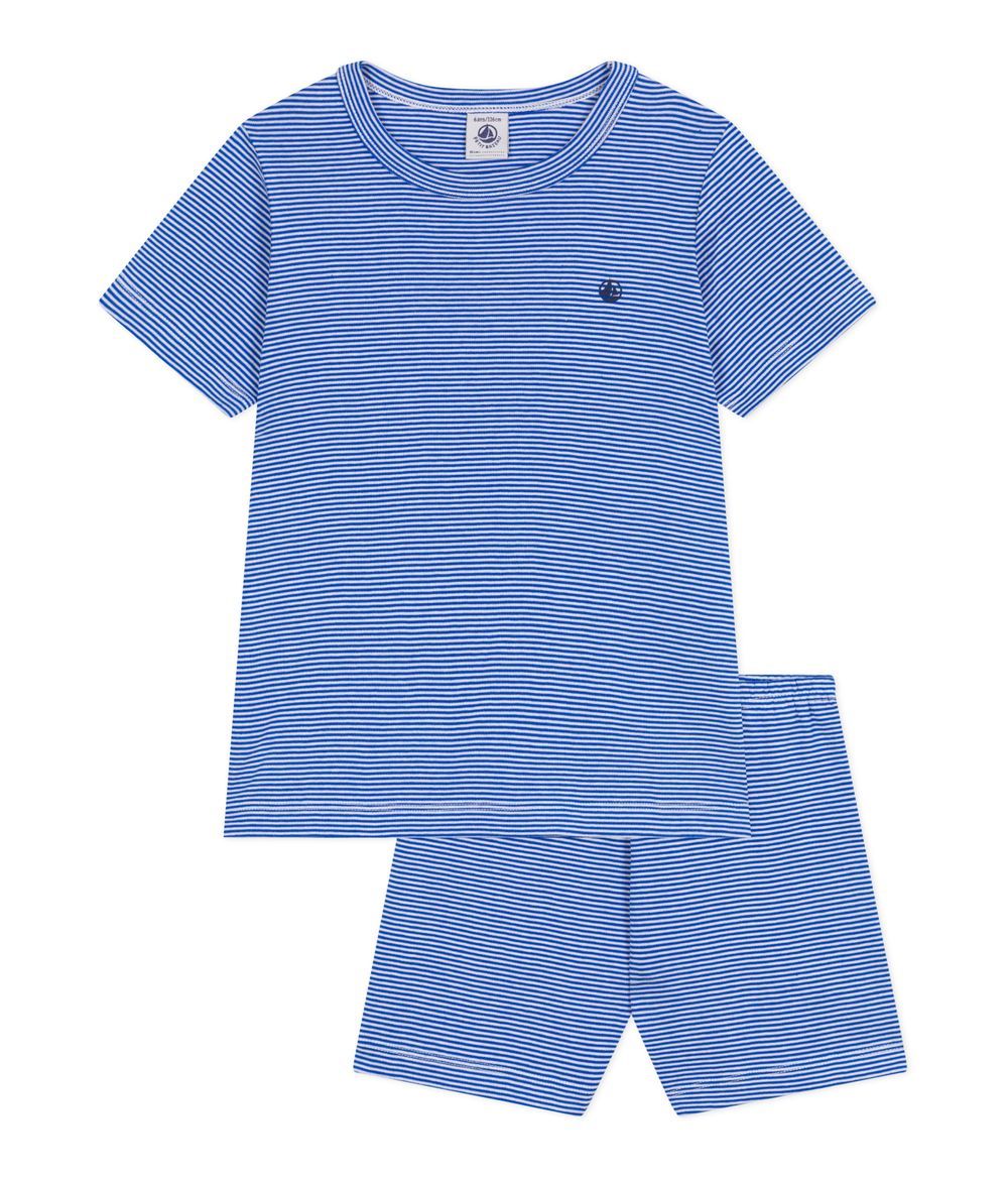 Petit Bateau - Child's Cotton Short Pajamas With Stripes - Marshmallow Blue