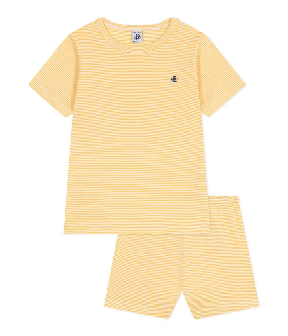 Petit Bateau - Child's Cotton Short Pajamas With Stripes - Marshmallow Yellow