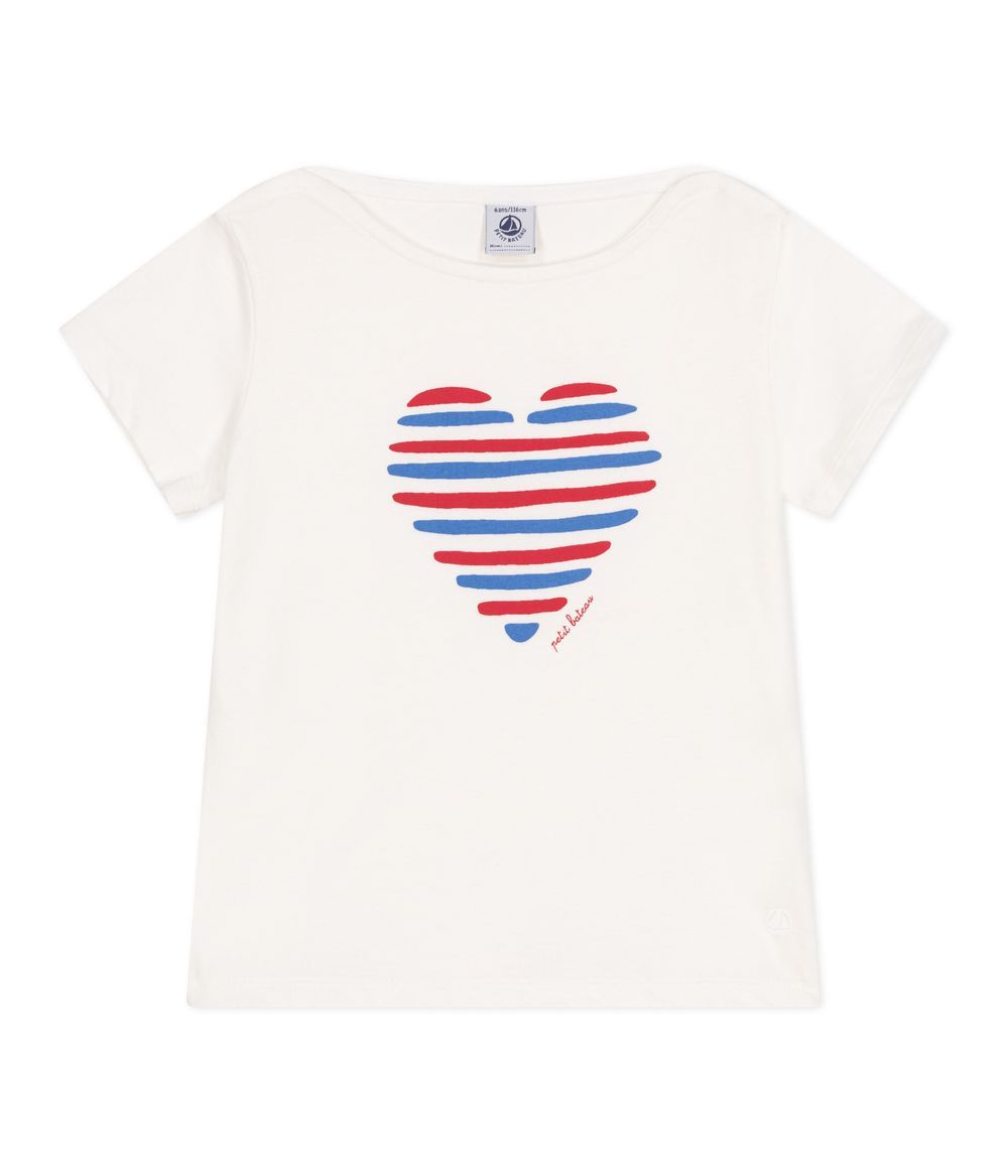 Petit Bateau - Children's Heart Pattern Short-Sleeved T-Shirt - White