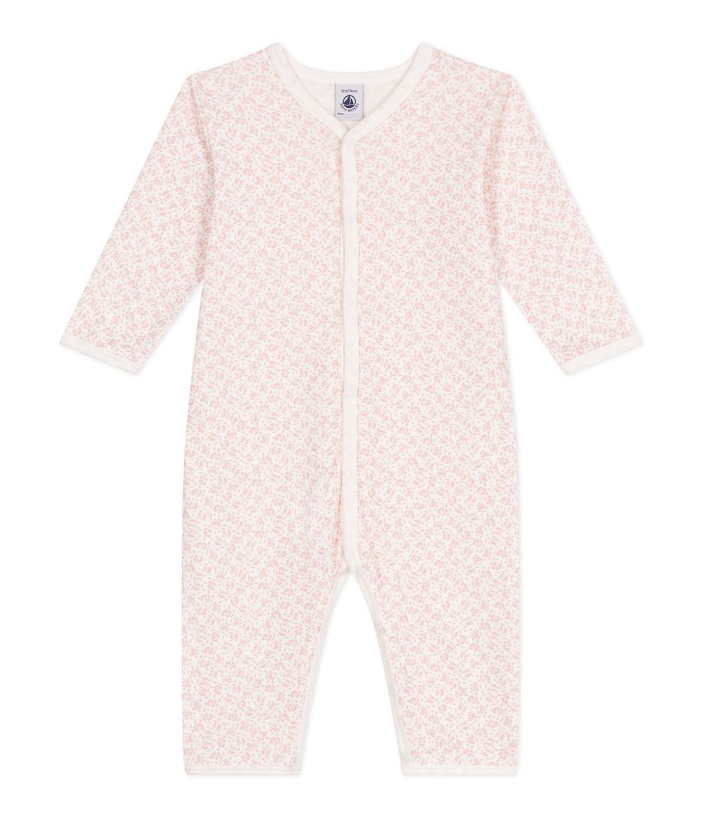 Petit Bateau - Baby' Footless Cotton Pyjamas With Floral Print - Marshmallow/Panty White/Pink