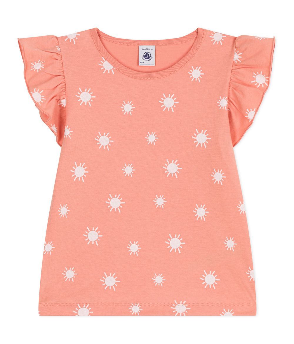 Petit Bateau - Girl's Printed Short-Sleeved Cotton Top - Marshmallow Orange/White