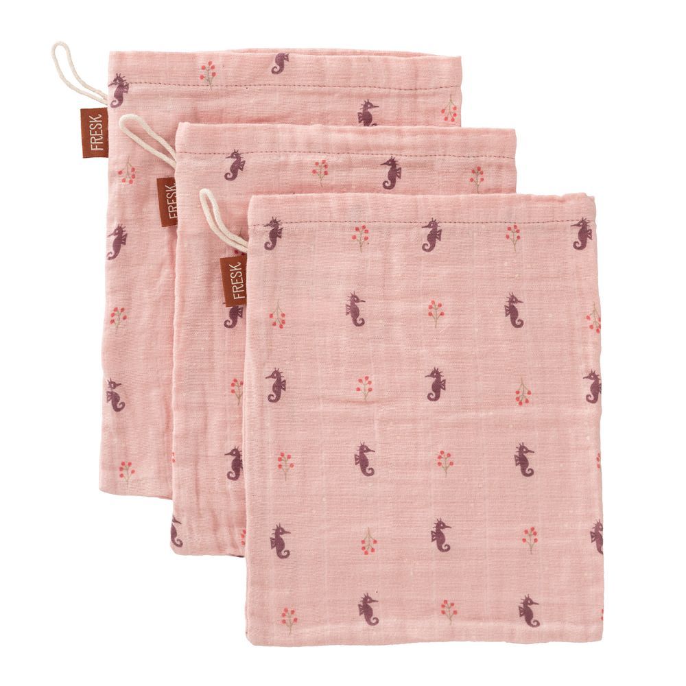 Fresk - Organic Cotton Washcloth Set - Seahorse - Pack of 3