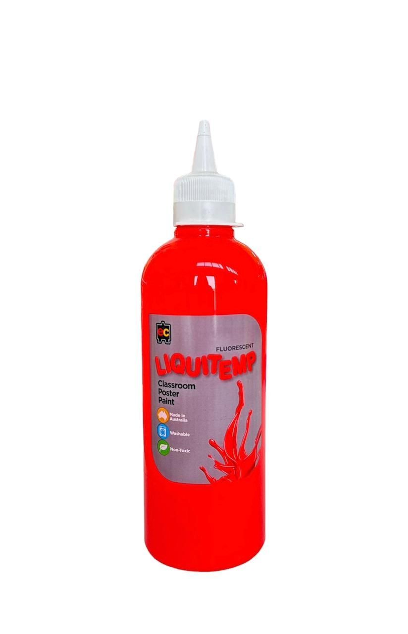 Edu Fun - Fluorescent Liquitemp Classroom Poster Paint - Scarlet - 500 ml