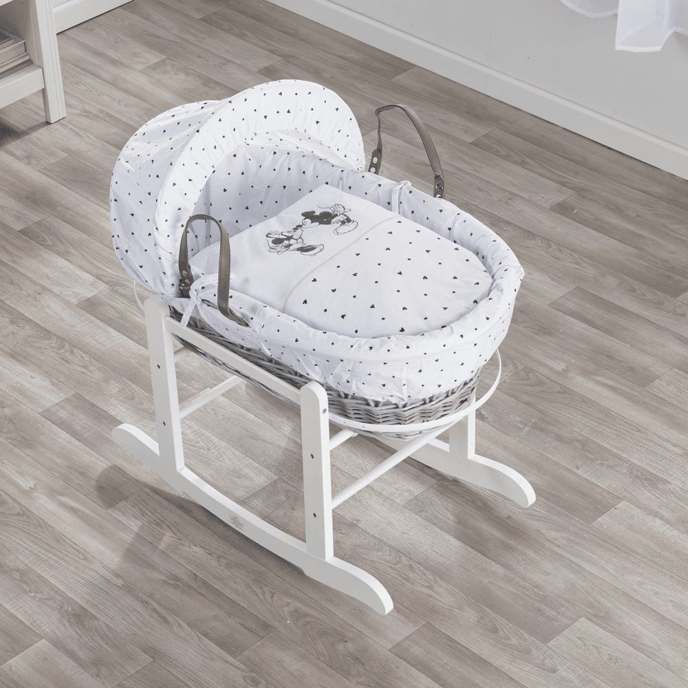 Kinder Valley - Mickey & Minnie Mouse Grey Wicker Basket With White Rocking Stand