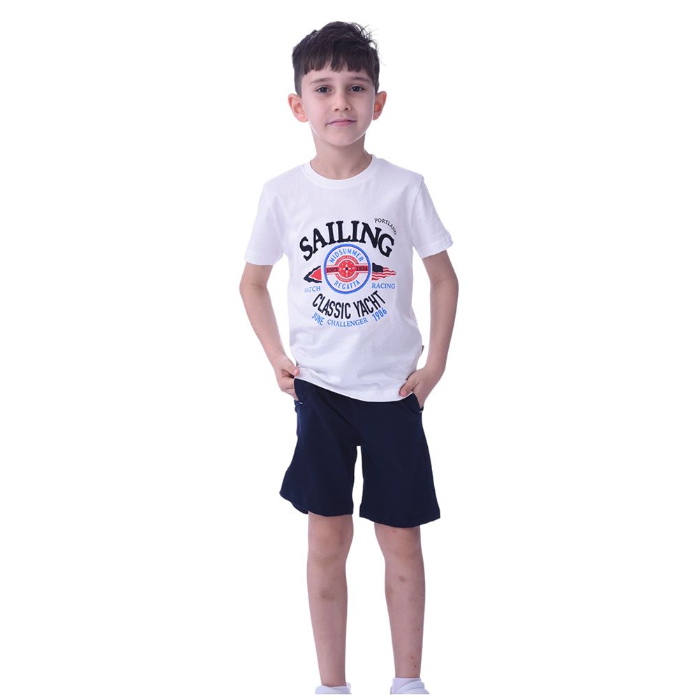 Victor and Jane - 2pc-Set -Sailing T-shirt & Shorts - Ivory/Blue