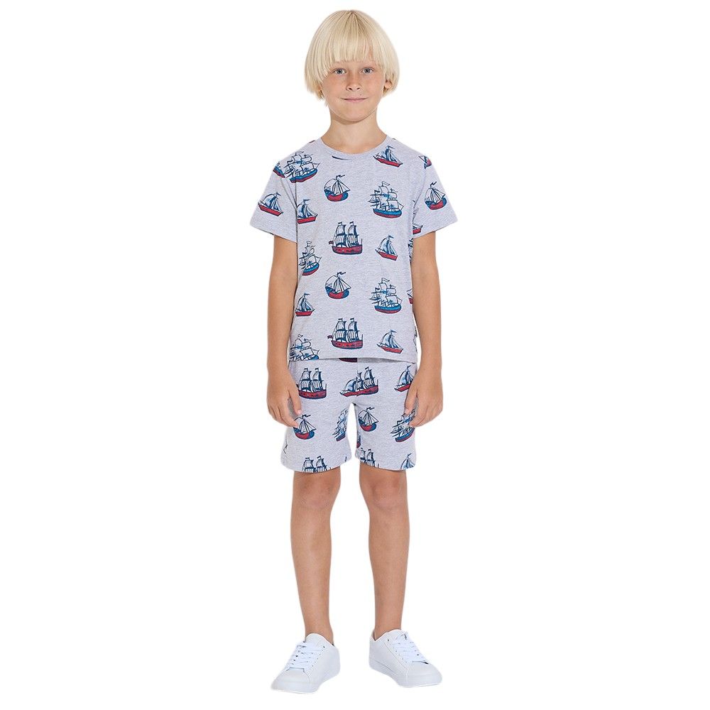 Victor and Jane - Junior Boys' 2pc-Set - AOP T-Shirt & Shorts Set - Plum & Grey
