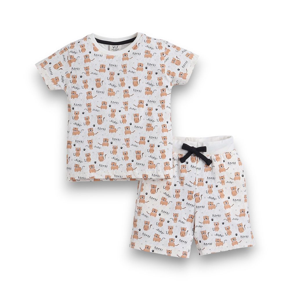 Victor And Jane - 2pc-Set - Boy's Roar Printed T-Shirt And Shorts