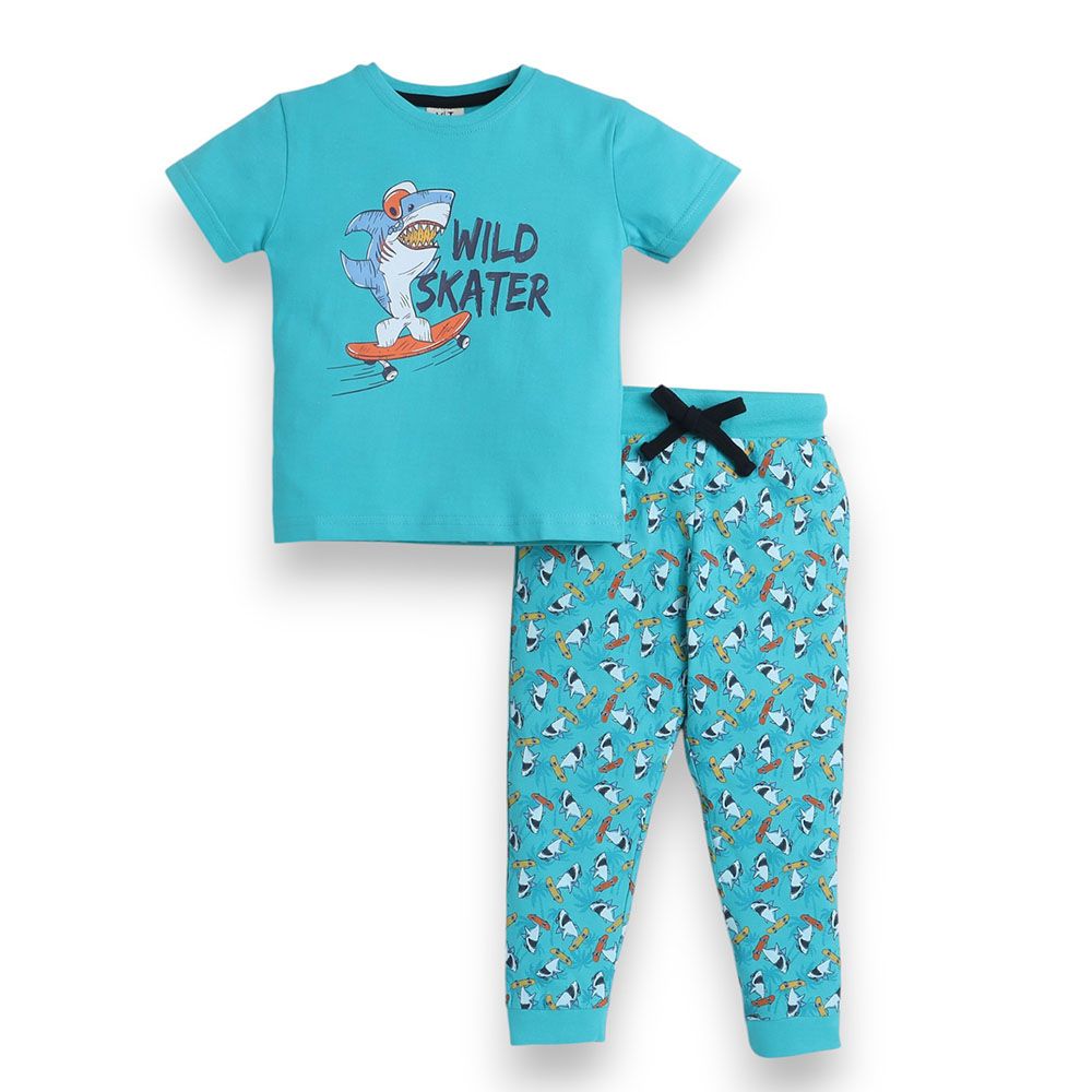 Victor And Jane - 2pc-Set - Boy's Printed Pyjama T-Shirt & Pants - Wild Skater