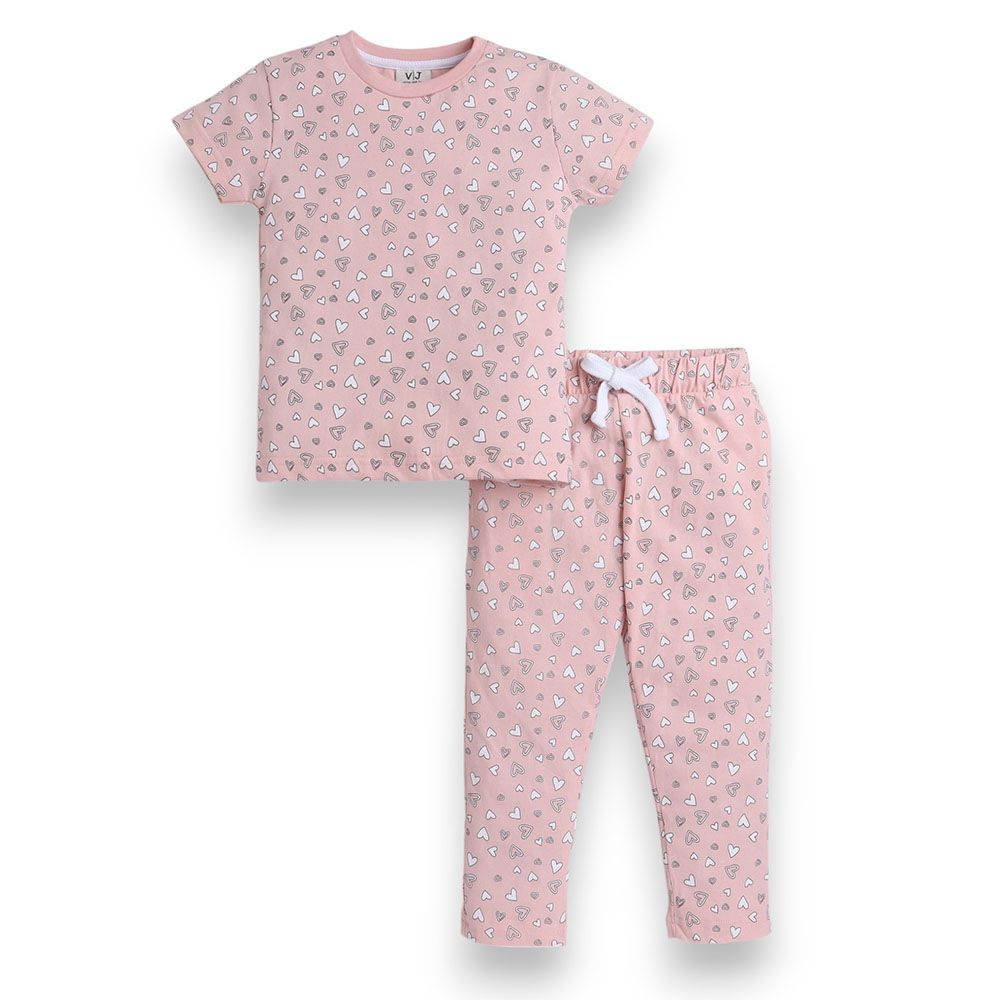 Victor and Jane - Hearts Printed Girls Pyjama Set