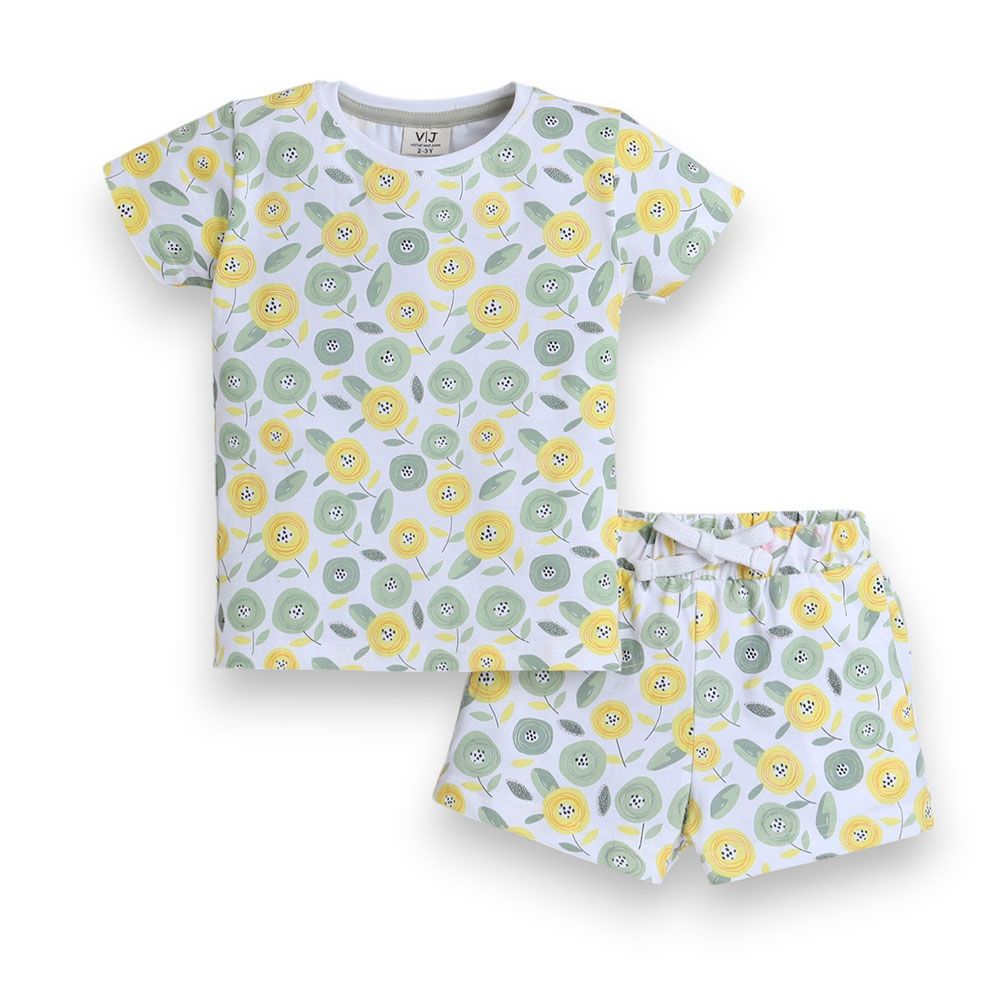 Victor And Jane - 2pc-Set - Girl's All Over Printed T-Shirt And Shorts - Multicolor