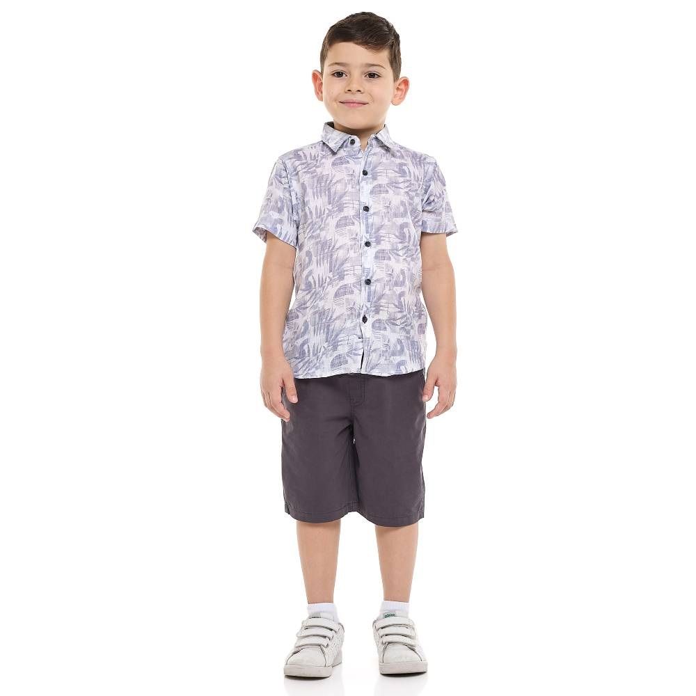 Victor And Jane - 2pc-Set - Boy's Printed Short Sleeves Shirt & Shorts - Dark Grey