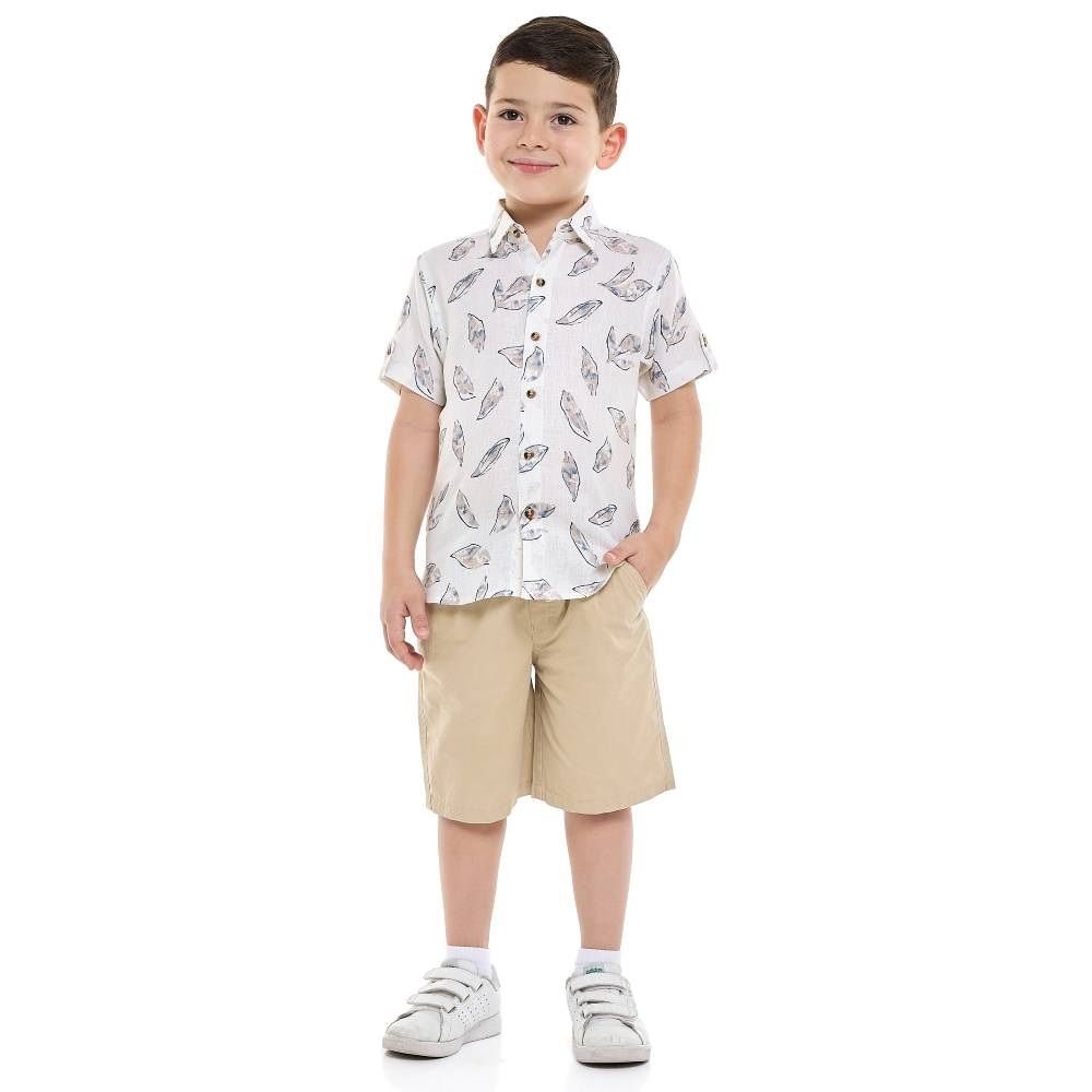 Victor And Jane - 2pc-Set - Boy's Printed Short Sleeves Shirt & Shorts - Sand