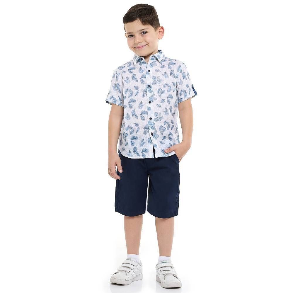 Victor And Jane - 2pc-Set - Boy's Printed Short Sleeves Shirt & Shorts - Navy
