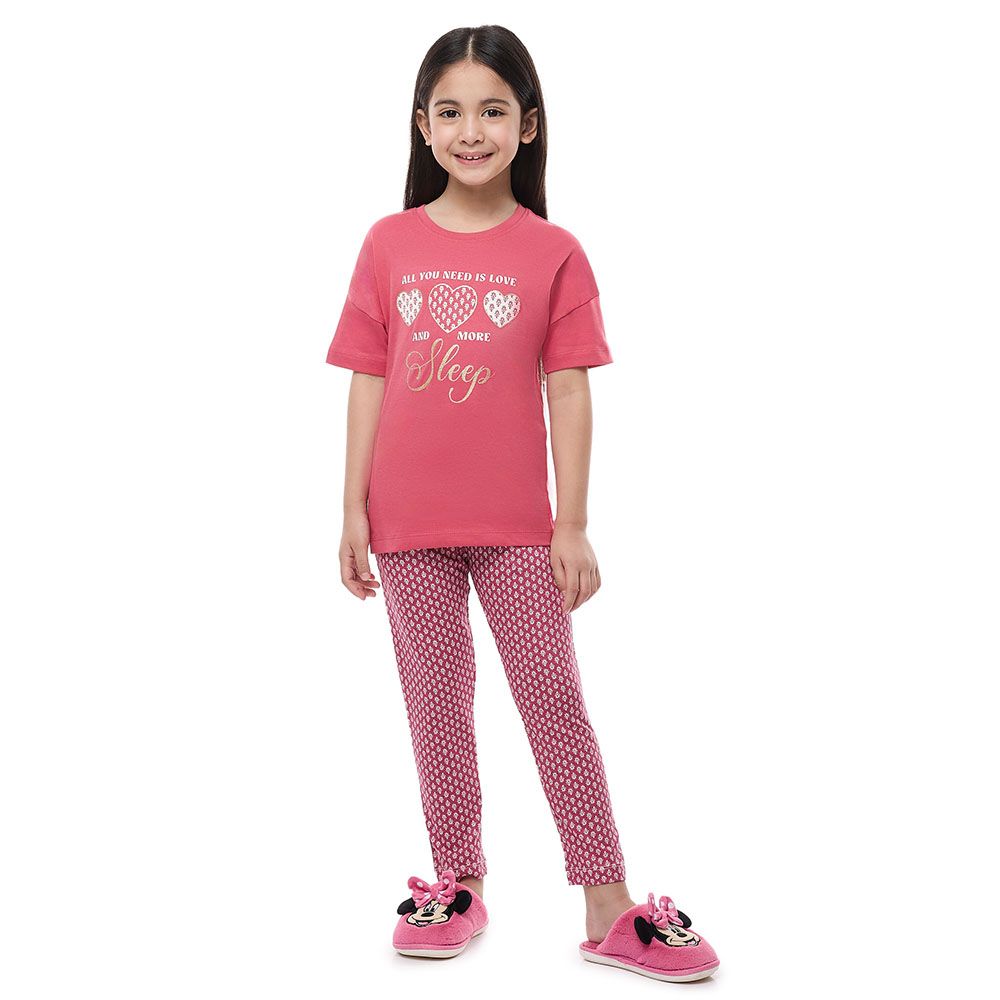 Victor And Jane - 2pc-Set - Girl's Cotton Pyjama Top And Pants - Red