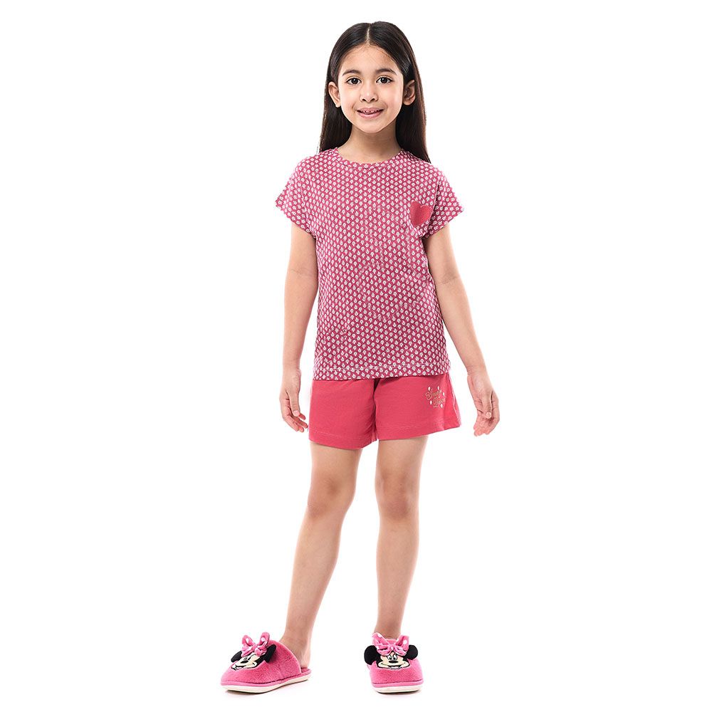 Victor And Jane - 2pc-Set - Girl's Printed Pyjama Top And Shorts - Red