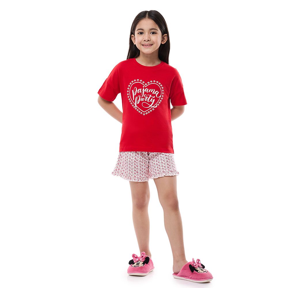 Victor And Jane - 2pc-Set - Girl's Pyjama Top And Shorts - Red