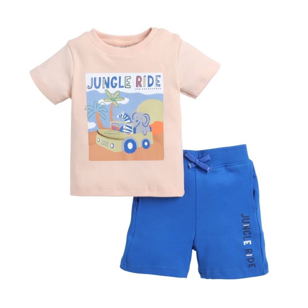 Victor And Jane - 2pc-Set - Boy's Wild Safari T-Shirt And Shorts - Light Orange/Blue