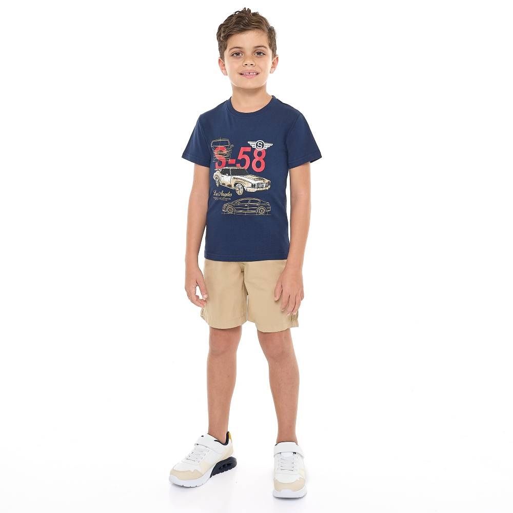 Victor And Jane - 2pc-Set - Boy's T-Shirt & Pull-On Shorts - Navy/Khaki