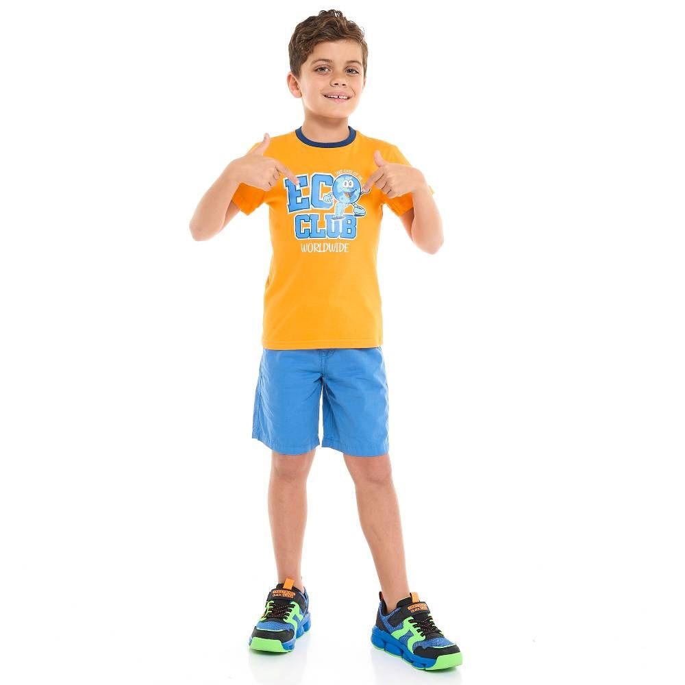 Victor And Jane - 2pc-Set - Boy's T-Shirt & Pull-On Shorts - Blue/Orange