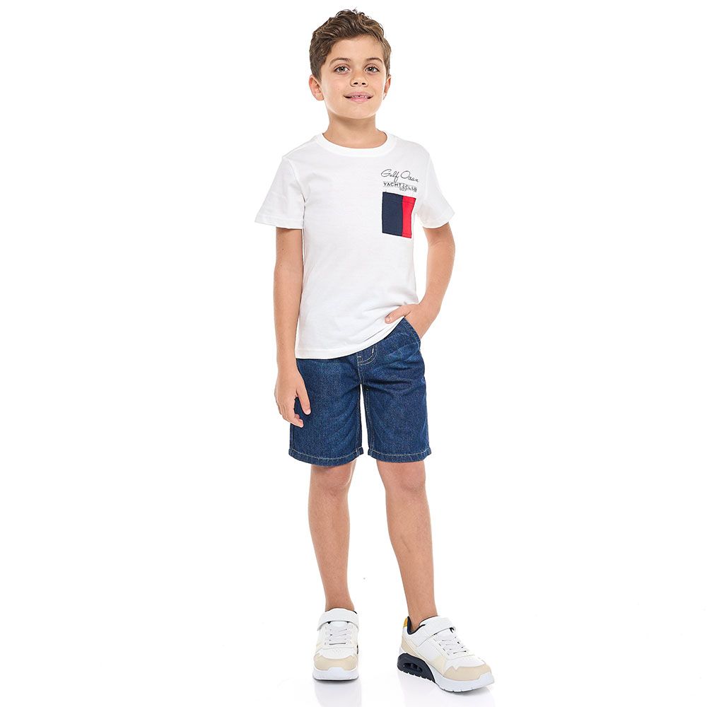 Victor And Jane - 2pc-Set - Boys' T-Shirt & Shorts - Off-White/Denim