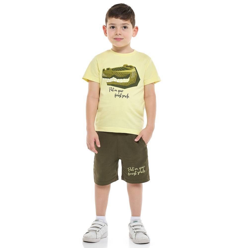 Victor And Jane - Printed T-Shirt & Pull-On Shorts W/ Pockets - Olive