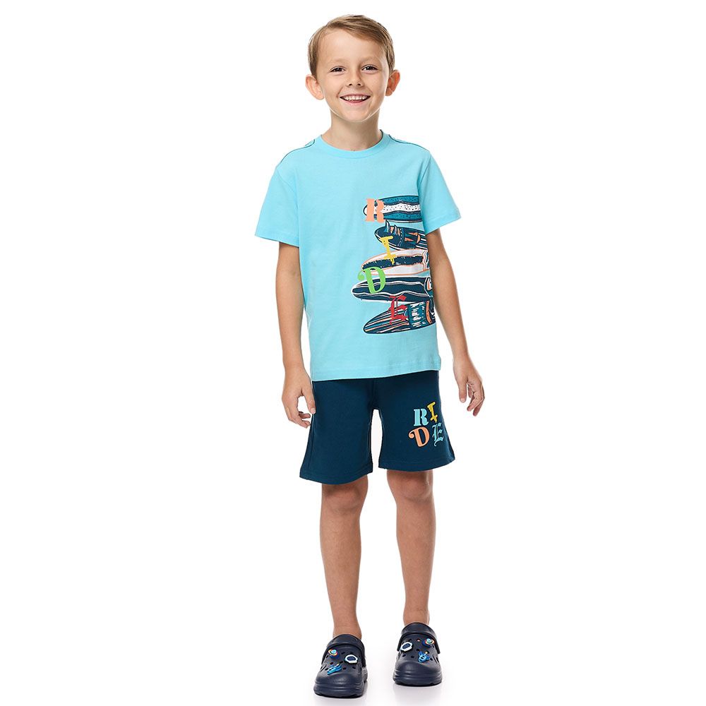 Victor And Jane - 2pc-Set - Boy's T-Shirt And Pull-On Shorts - Skateboard