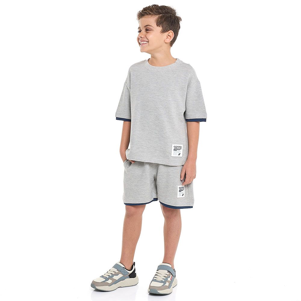 Victor And Jane -  Boys' Cord Set - Grey T-shirt And Shorts Set - 2 To 9y