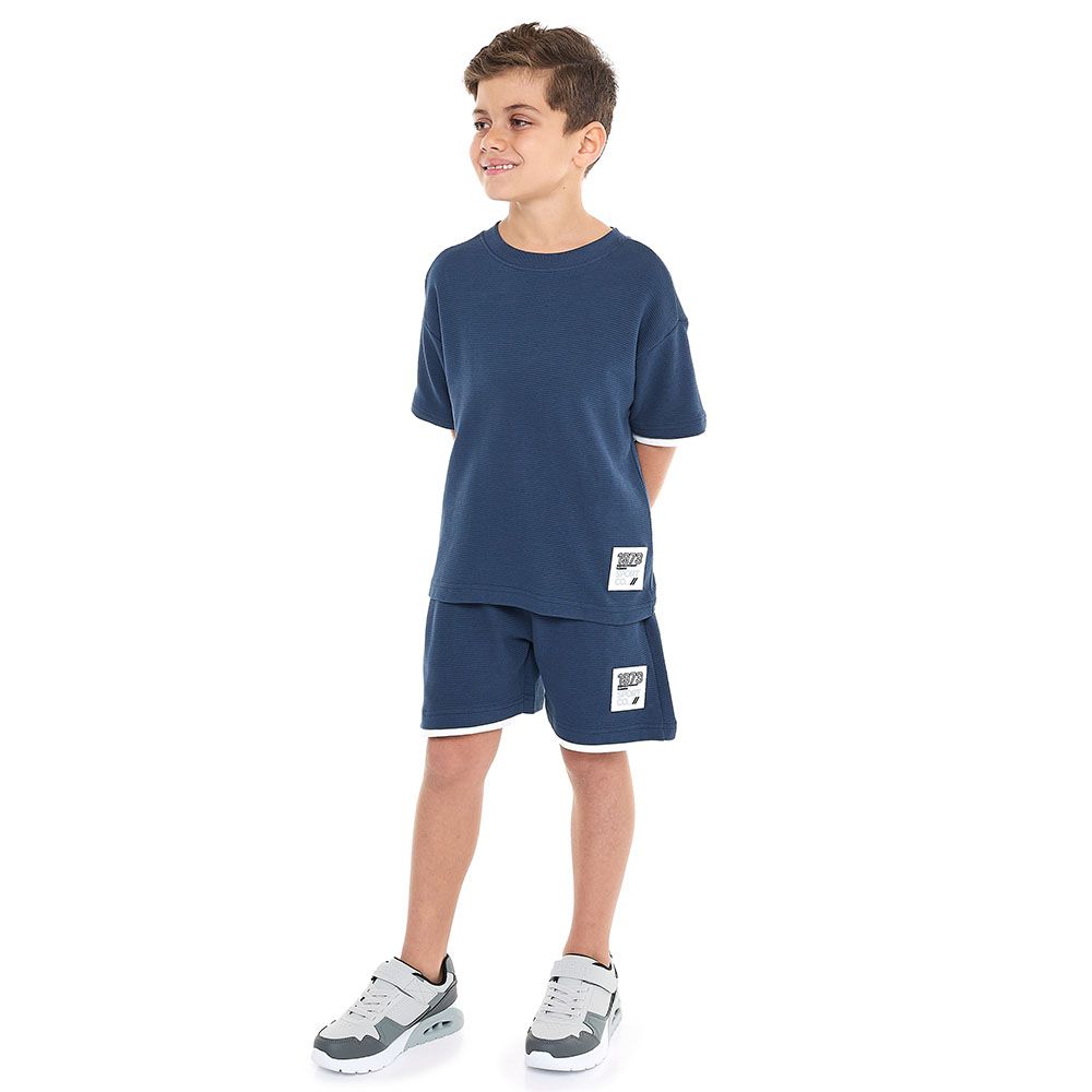 Victor And Jane -  Boys' Cord Set - Navy T-shirt And Shorts Set - 2 To 9y