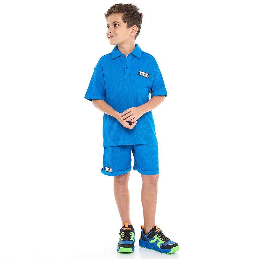 Victor And Jane -  Boys' Blue 2-piece Jacquard Set With Pockets - 2 To 9y