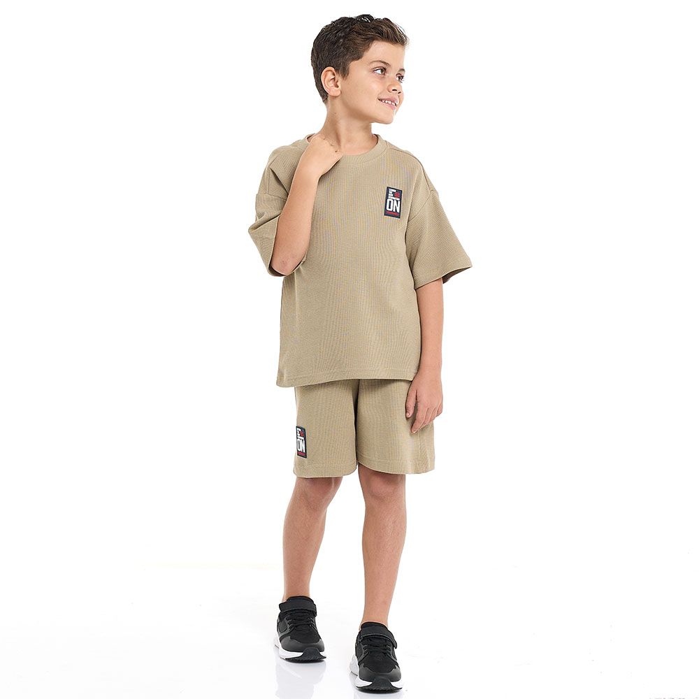 Victor And Jane -  Boys' Cord Set - Olive T-shirt And Shorts Set - 2 To 9y
