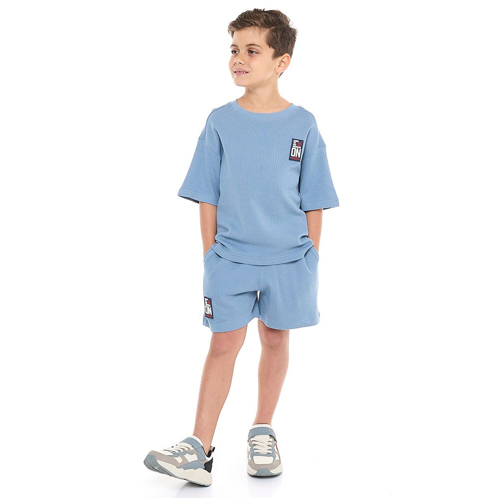 Victor And Jane -  Boys' Cord Set - Light Blue T-shirt And Shorts Set - 2 To 9y