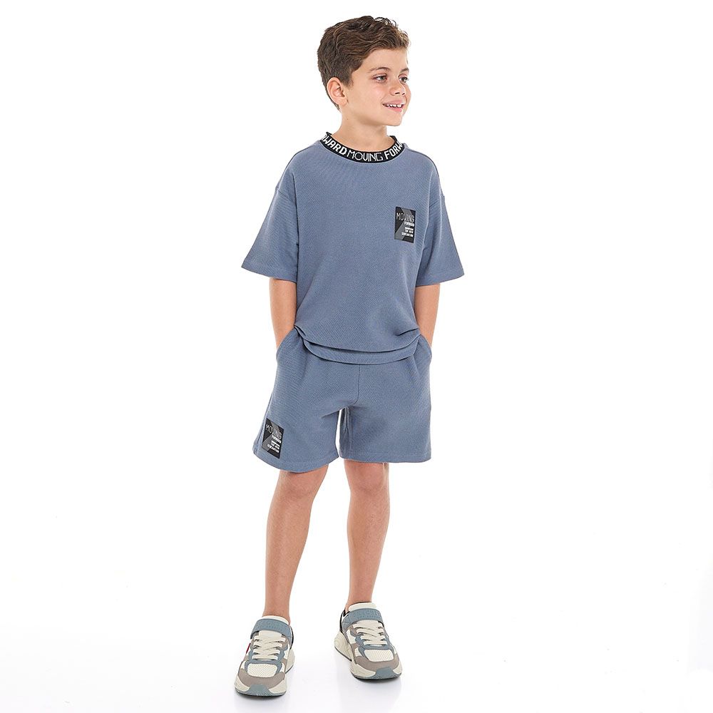 Victor And Jane -  Boys' Cord Set - Dark Blue T-shirt And Shorts Set - 2 To 9y