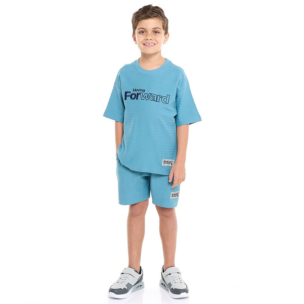 Victor And Jane -  Boys' Jacquard Set - Blue Colour Striped Design With Textured Material - 2 To 9y