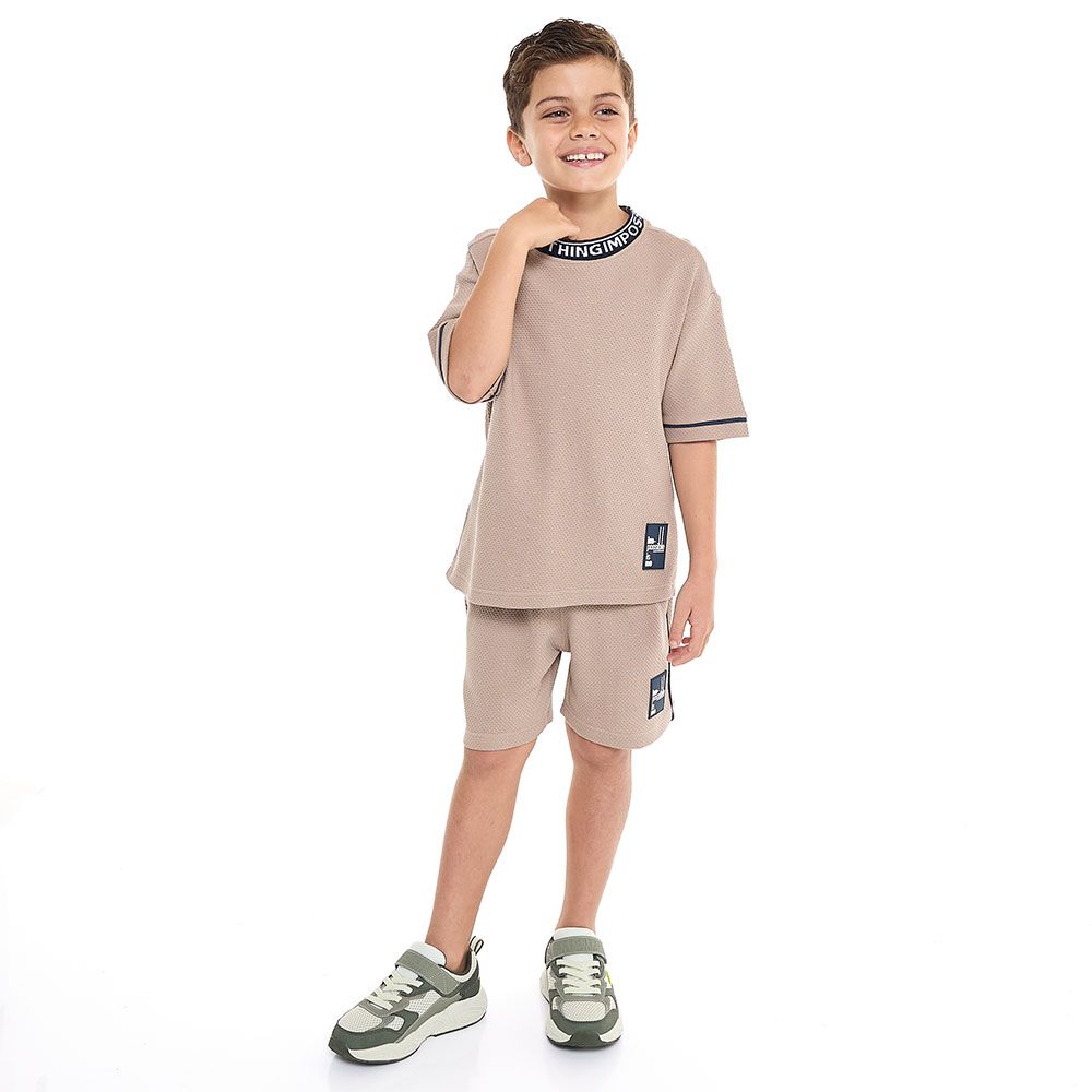 Victor And Jane -  Boys' Light Brown 2-piece Jacquard Set With Pockets - 2 To 9y