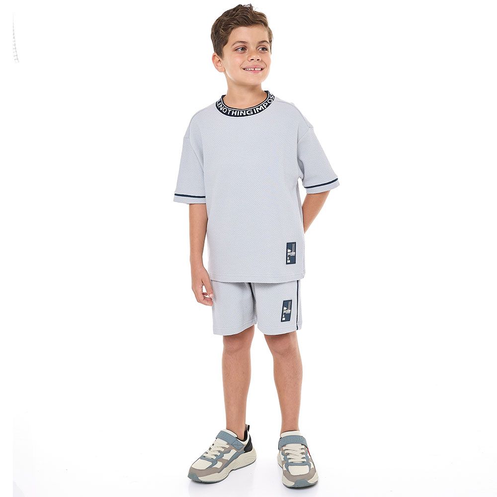 Victor And Jane -  Boys' Light Blue 2-piece Jacquard Set With Pockets - 2 To 9y