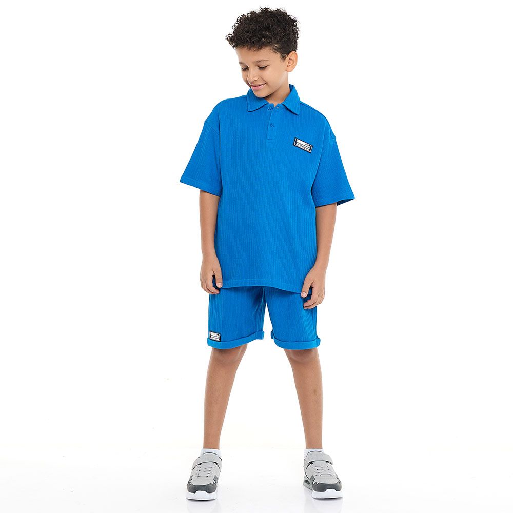 Victor And Jane - Boys Jacquard Set With Label Detail – Blue
