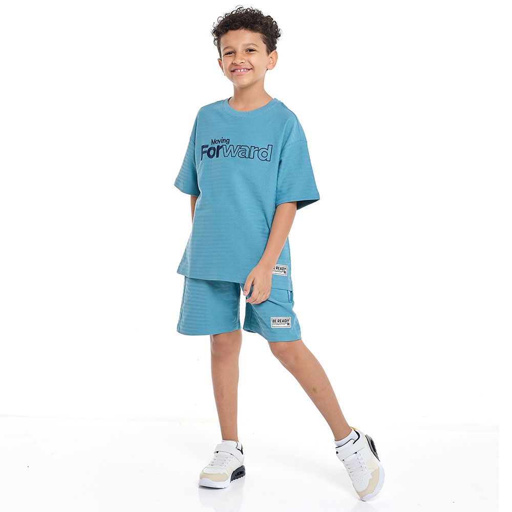 Victor And Jane - Boys Striped Design With Textured Material Coordinated Match Set - Blue