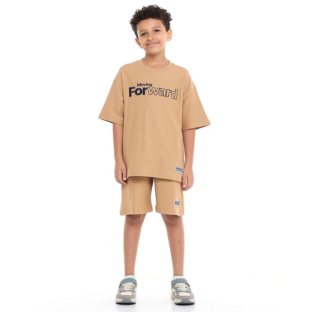 Victor And Jane - Boys Striped Design With Textured Material Coordinated Match Set - Sand