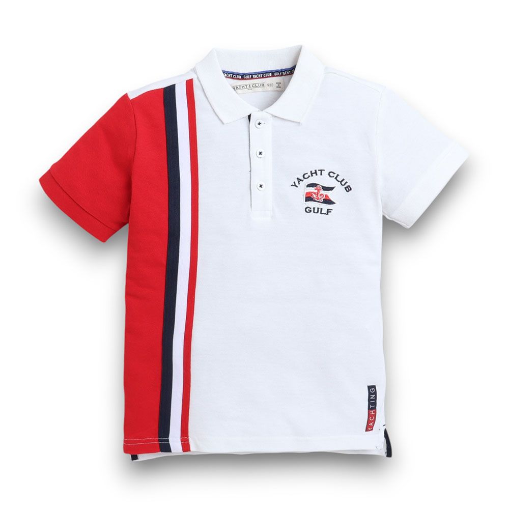 Victor and Jane - Comfortable Cotton Casual Wear Junior Boys Polo T-shirt - White/Red