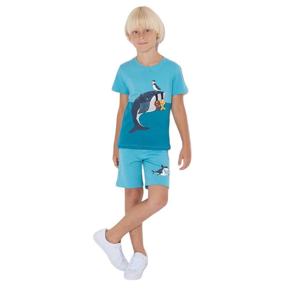 Victor and Jane - Junior Boys' T-Shirt & Shorts Set - Whale - Blue