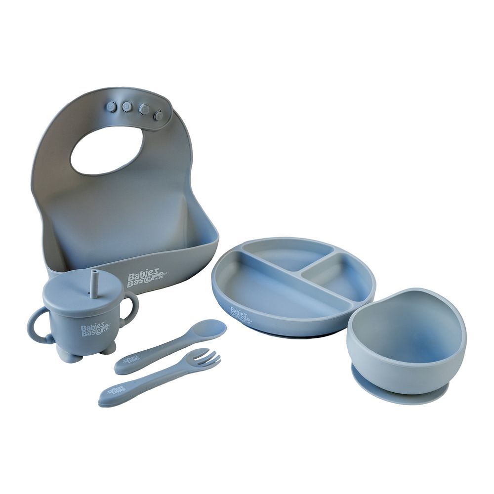 Babies Basic - Baby Silicone Feeding Set - Grey - 6 Pcs