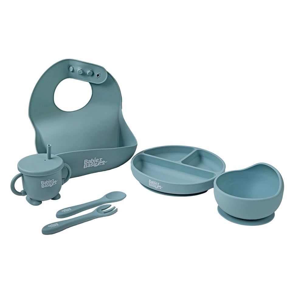 Babies Basic - Silicone Baby Feeding Set - Indigo - 6 Pcs