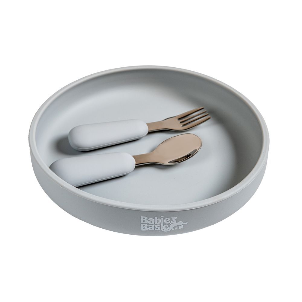 Babies Basic - Silicone Baby Feeding Set - Grey - 3 Pcs