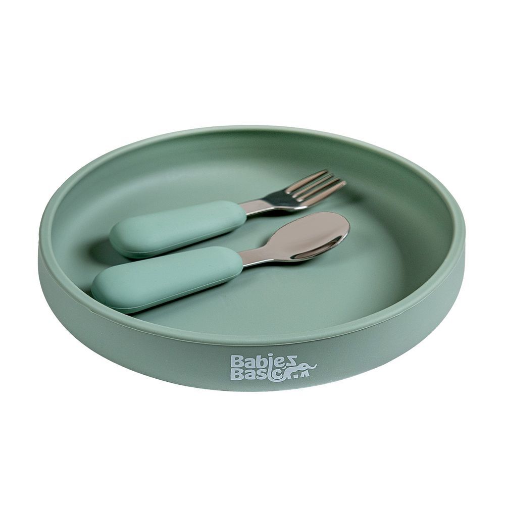 Babies Basic - Silicone Baby Feeding Set - Green - 3 Pcs