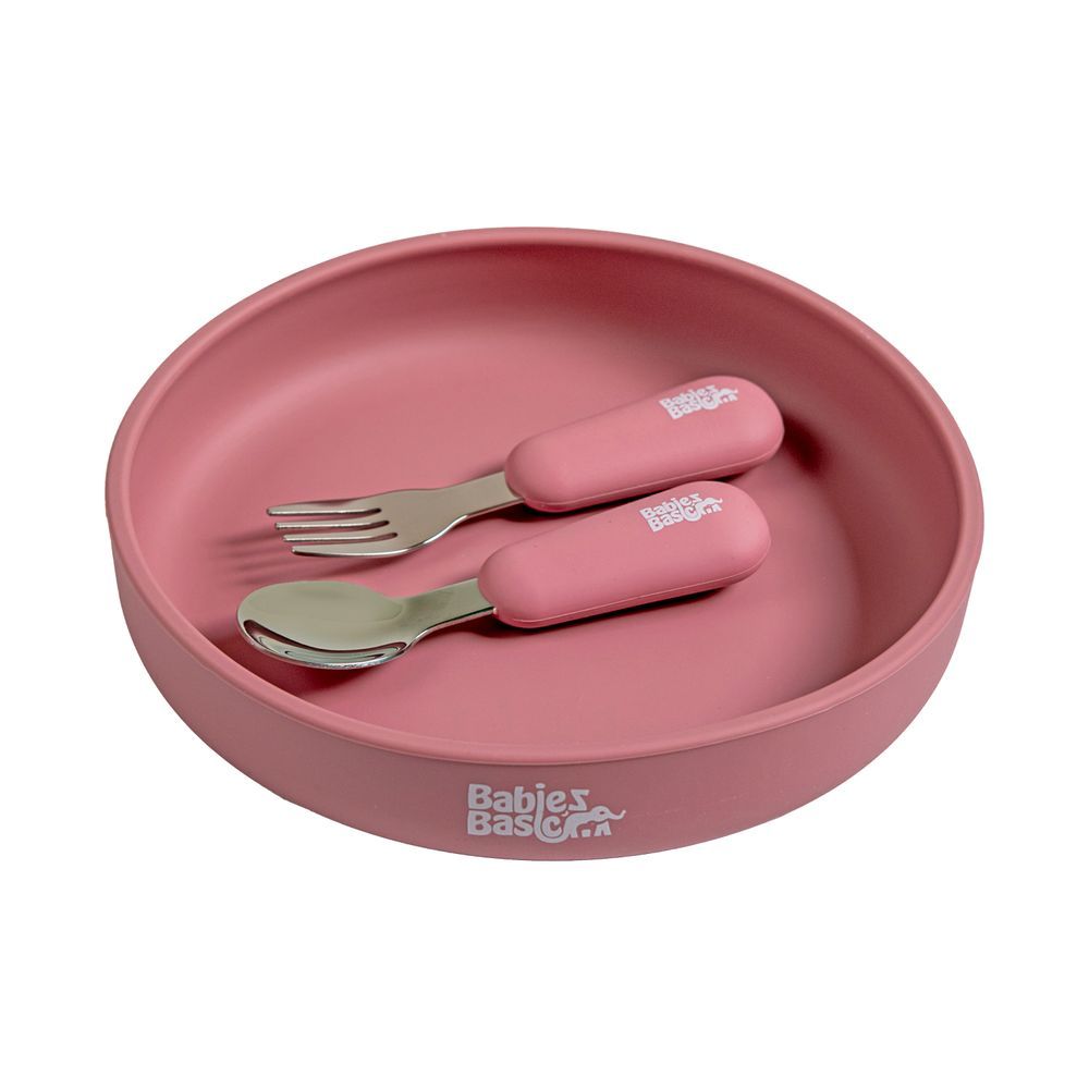 Babies Basic - Silicone Baby Feeding Set - Pink - 3 Pcs